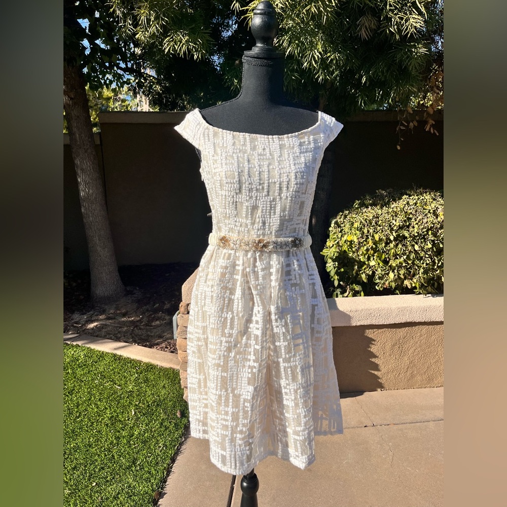 Sefon vintage dress with boatneck and jeweled belt